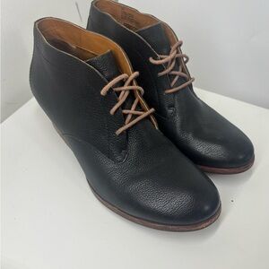 Kork Ease Helen Block Heel Black Leather Ankle Lace Up Boots 9